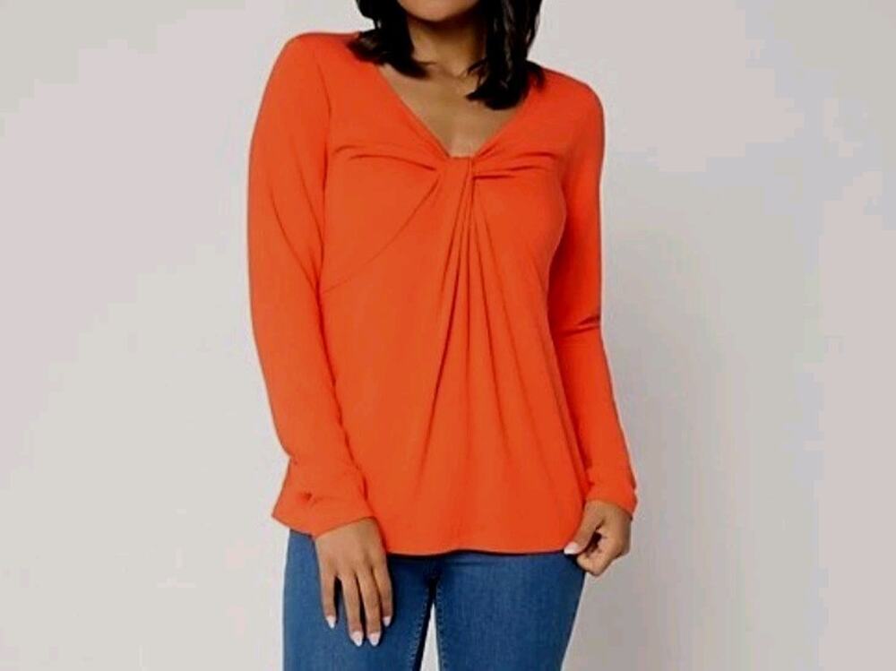 Mally Roncal Size XL Orange V-Neck Love You Knot Knit Top A718256 NWOT